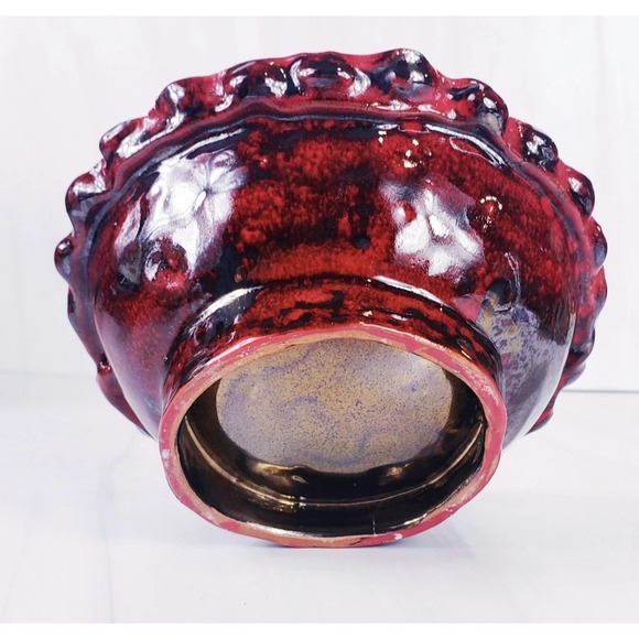 Small Red & Metallic Gunmetal  Handmade Studio Pottery Trinket Decorative Bowl - Picture 5 of 5